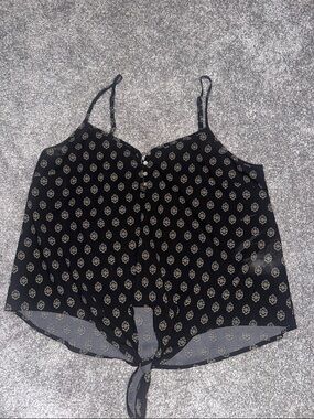 Black Printed Tie-Front Cami Top